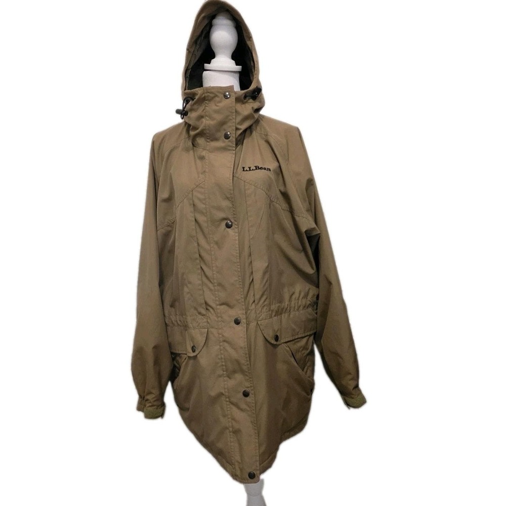 Vintage 90s LL Bean Hooded Parka Women's Medium Khaki Tan Ripstop Utility Jacket